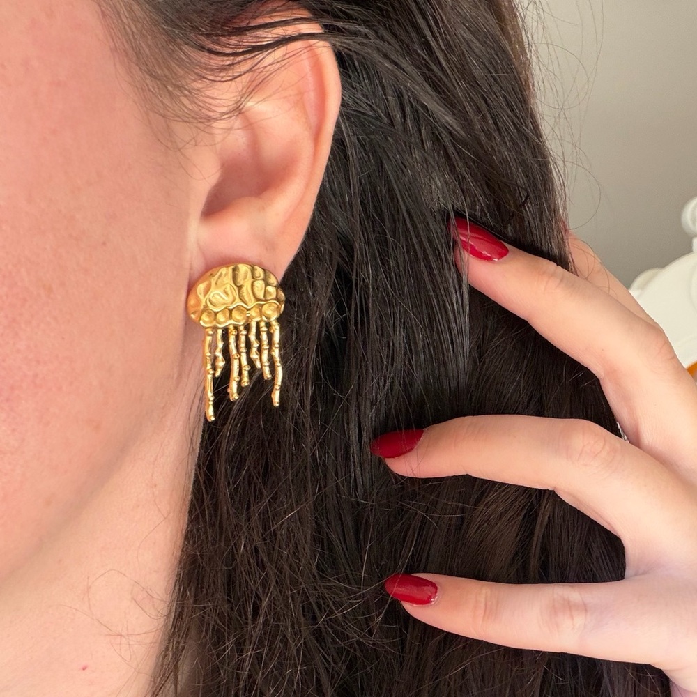 Jellyfish Statement Earrings 18k gold platedl - Picture 3 of 3